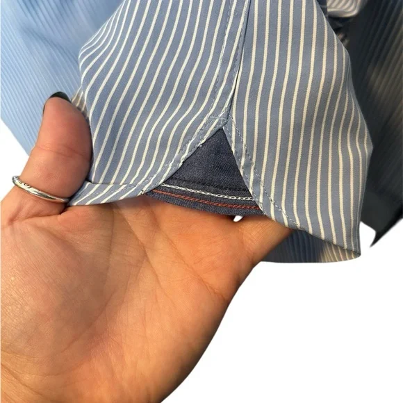 Lindbergh Blue White Stripe Soft Touch Poplin Button Down Size XL - Picture 4 of 8